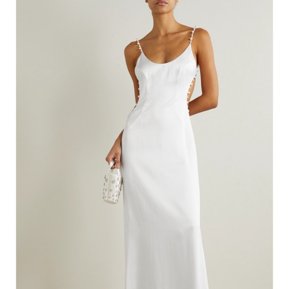 GALVAN- Cove Open Back Pearl Embellished Satin Maxi Dress Size 4